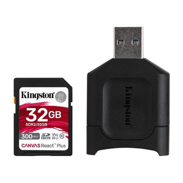 Kingston 32GB SD Canvas React Plus (SDHC Class 10 UHS-II U3) (MLPR2/32GB) memória kártya + olvasó