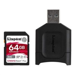   Kingston 64GB SD Canvas React Plus (SDXC Class 10 UHS-II U3) (MLPR2/64GB) memória kártya + olvasó