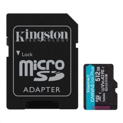   Kingston 512GB SD micro Canvas Go! Plus (SDXC Class 10 UHS-I U3) (SDCG3/512GB) memória kártya adapterrel