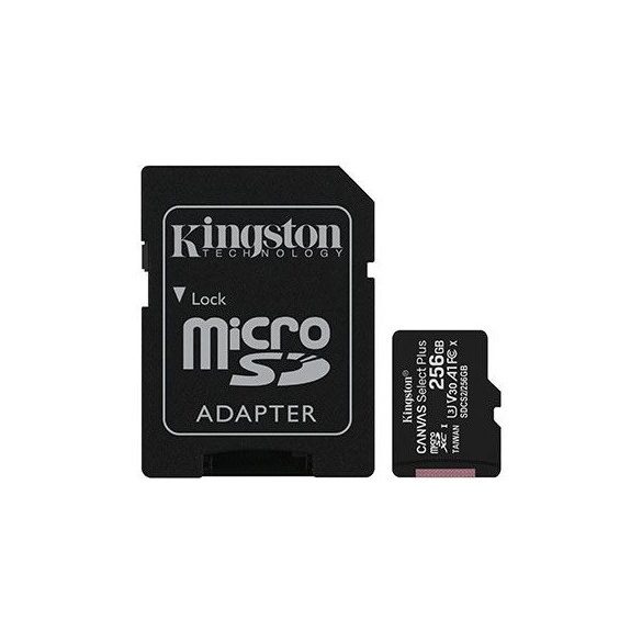 Kingston 256GB SD micro Canvas Select Plus (SDXC Class 10 A1) (SDCS2/256GB) memória kártya adapterrel