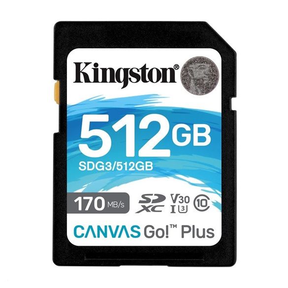 Kingston 512GB SD Canvas Go Plus (SDXC Class 10 UHS-I U3) (SDG3/512GB) memória kártya