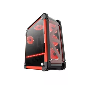   Rampage Számítógépház - Castle (fekete-vörös; edzett üveg; ATX; alsó táp; 4x120mm; 2xUSB3.0 + 2xUSB2.0, I/O; porszűrő)