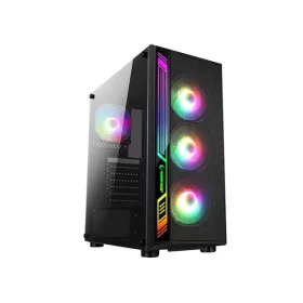   Rampage Számítógépház - RAMPART (fekete; edzett ü.; ATX; 4x120mm; 1xUSB3.0+2xUSB2.0, I/O; porszűrő; 600W 80+ Bronze táp)