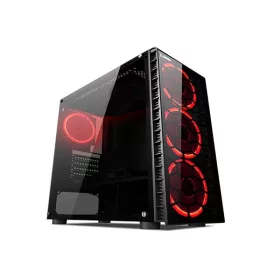   Rampage Számítógépház - Redsky (fekete; edzett üveg; ATX; alsó táp; 4x120mm; 1xUSB3.0 + 2xUSB2.0, I/O; porszűrő)
