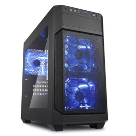   Sharkoon Számítógépház - V1000 Window (fekete; fekete belső; mATX; 2xUSB3.0; I/O; 3x120mm venti)
