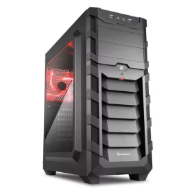   Sharkoon Számítógépház - SGC1 Window Red (fekete; alsó táp; ATX,mATX; mITX; 2xUSB3.0; I/O; 2x120mm ventillátor)
