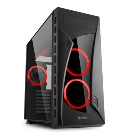   Sharkoon Számítógépház - Night Shark Red (fekete; alsó táp; ATX,mATX; mITX; 3x120mm vörös LED; 2xUSB3.0+2xUSB2.0; I/O)