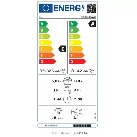 LG F2DR508SWW mosó-szárítógép keskeny gőzös