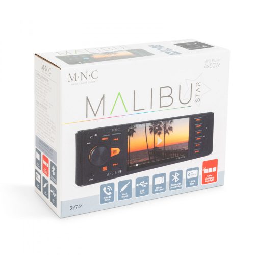 MNC Multimédiás fejegység "Malibu Star" - 1 DIN - 4 x 50 W - BT - MP3 - AUX - SD - USB (39751)