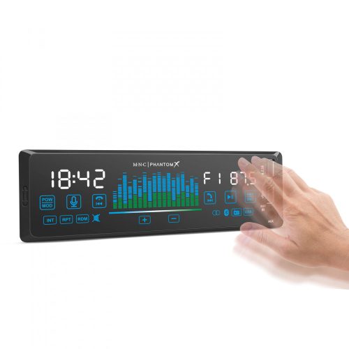 MNC Fejegység "PhantomX" - 1 DIN - 4 x 50 W - gesztusverzélés - BT - MP3 - AUX - USB (39752)