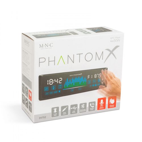MNC Fejegység "PhantomX" - 1 DIN - 4 x 50 W - gesztusverzélés - BT - MP3 - AUX - USB (39752)
