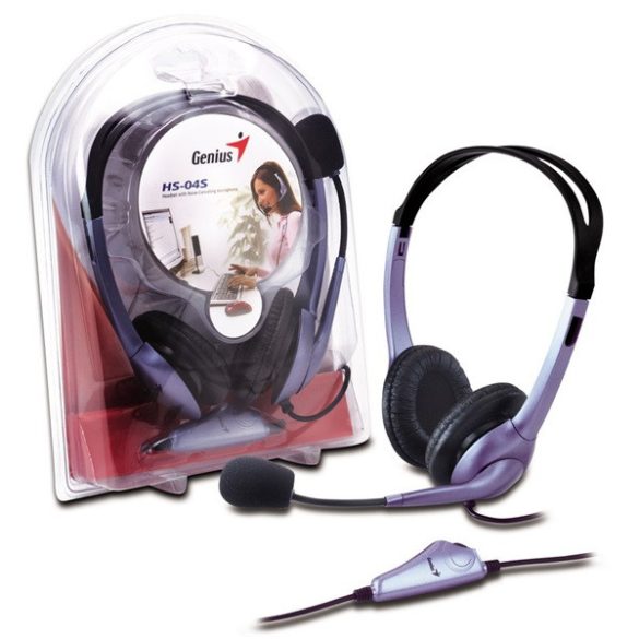 Genius Fejhallgató - HS-04S (3.5mm Jack, hangerőszabályozó, mikrofon, lila-fekete)