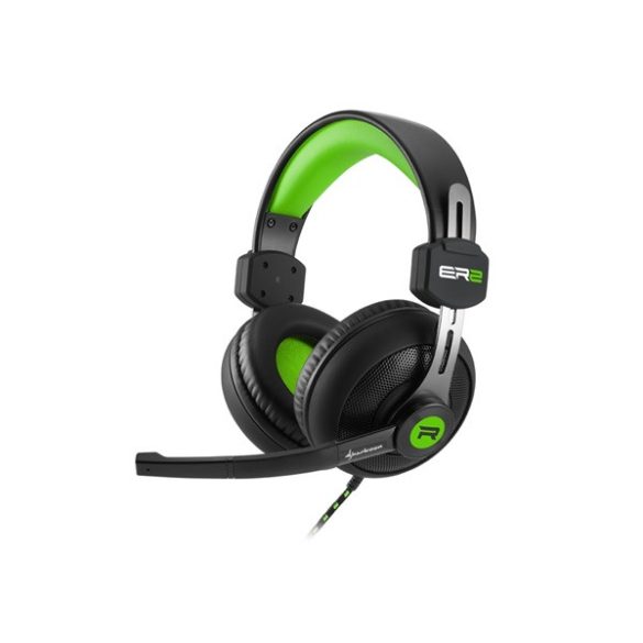 Sharkoon Fejhallgató - Rush ER2 (fekete-zöld; mikrofon; TRRS 3.5mm jack; hangerőszabályzó; nagy-párnás; 2.5m kábel)