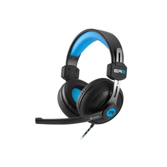 Sharkoon Fejhallgató - Rush ER2 (fekete-kék; mikrofon; TRRS 3.5mm jack; hangerőszabályzó; nagy-párnás; 2.5m kábel)