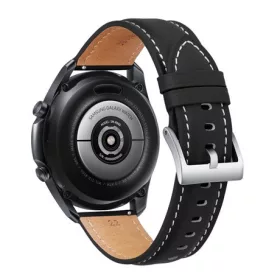   Mybandz 20SKU4561 elegáns fekete bőróraszíj ezüst csattal / 20mm