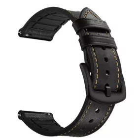   Mybandz 22SKU6800 kívül puha bőr belül szilikon óraszíj /fekete/ / 22mm