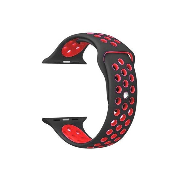 Mybandz APW421313 apple watch utángyártott lélegző szilikon óraszíj /fekete-piros/ 42/44 mm