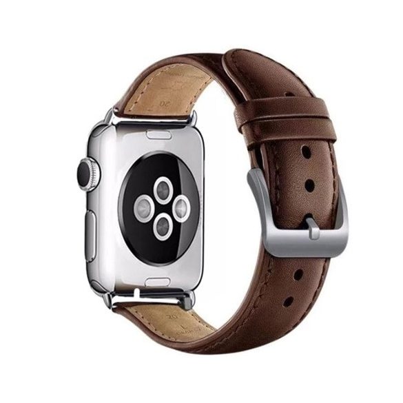 Mybandz APW42456 apple watch utángyártott elegáns bőróraszíj / barna - ezüst csattal 42/44 mm