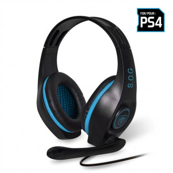 Spirit of Gamer Fejhallgató - PRO-SH5 (PS4; mikrofon, 3.5mm jack, hangerőszab., nagy-párnás, 1m kábel, fekete-kék)