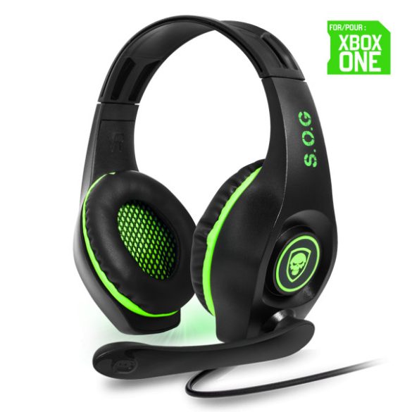 Spirit of Gamer Fejhallgató - PRO-XH5 (XboxOne; mikrofon, 3.5mm jack, hangerőszab., nagy-párnás, 1m kábel, fekete-zöld)