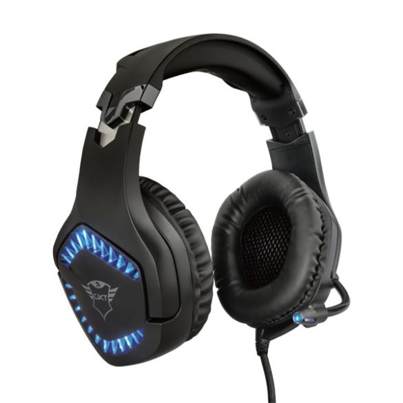 Trust Fejhallgató - GXT 460 Varzz (LED; Nagy-párnás; mikrofon; hangerőszabályzó; 3.5mm jack + USB; fekete)