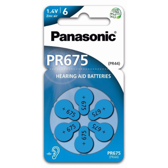 Panasonic PR675/6LB cink-levegő elem, PR44 (6 db / bliszter)