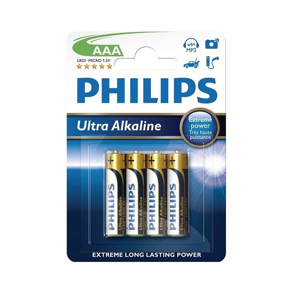 Philips LR03E4B/10 elem ultra alkali aaa 4-bliszter