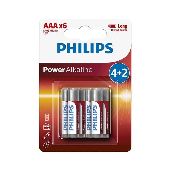 Philips LR03P6BP/10 elem power alkali aaa 6-bliszter