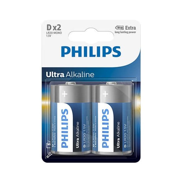 Philips LR20E2B/10 elem ultra alkali d 2-bliszter