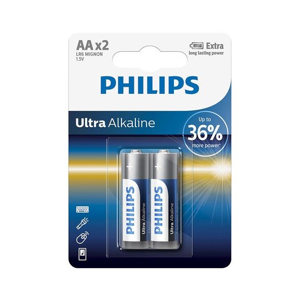 Philips LR6E2B/10 elem ultra alkali aa 2-bliszter