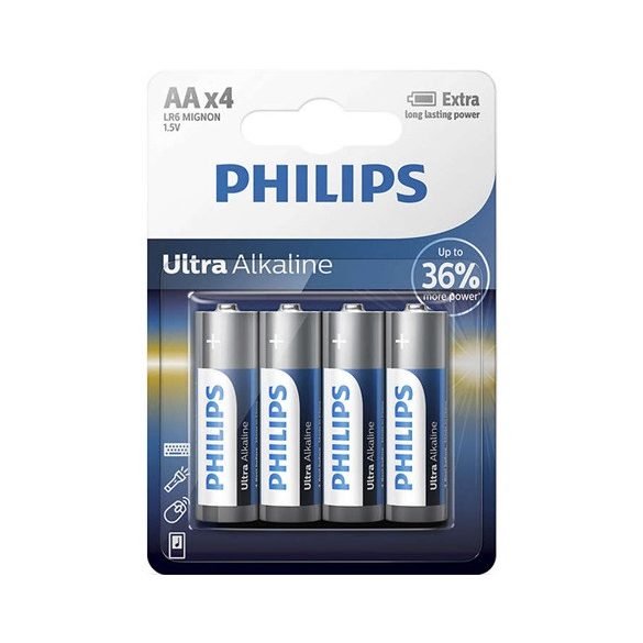 Philips LR6E4B/10 elem ultra alkali aa 4-bliszter