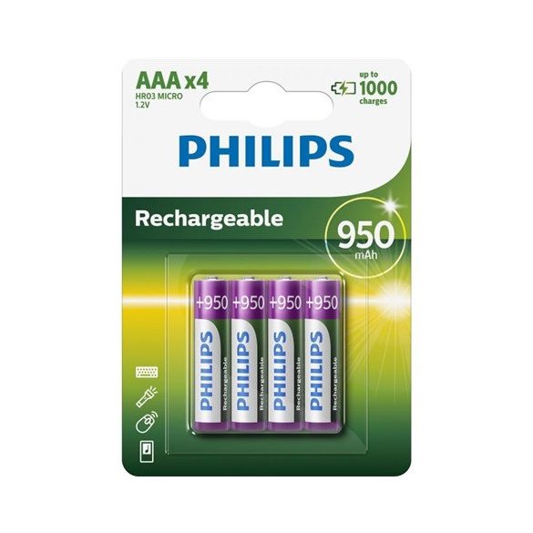Philips R03B4A95/10 elem tölthető aaa 950 mah 4-bliszter