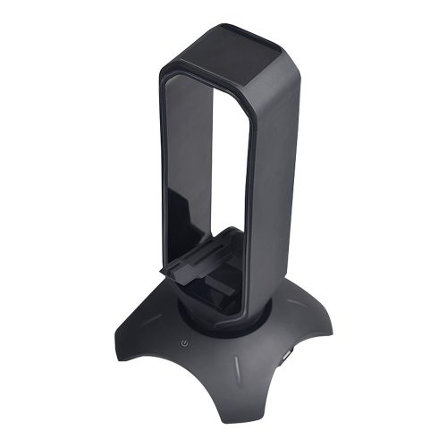 Rampage Fejhallgató állvány - RM-H66 GUARD (fekete, műanyag, USB HUB, Egérkábel tartó, RGB)