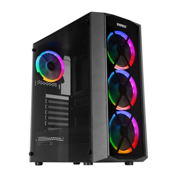 RAMPAGE 35219 rampage számítógépház - everest flat glass (fekete; plexi; atx; alsó táp; 4x120mm; 1xusb3.0 + 2xusb2.0, i/o; porszűrő)