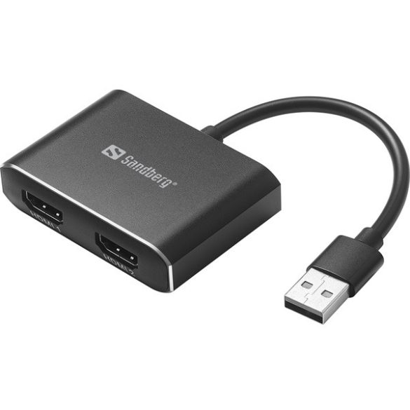 Sandberg Átalakító - USB to 2xHDMI Link (Bemenet: USB-A 2.0, Kimenet: 2x HDMI(anya), 1080p)