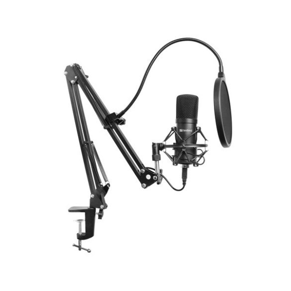 SANDBERG 126-07 sandberg mikrofon - streamer usb microphone kit (fekete; usb; pop-filter; lökés-csillapító; állítható asztali tartókar)