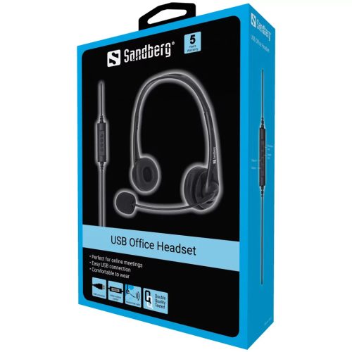 SANDBERG 126-12 sandberg fejhallgató - usb office headset (usb; mikrofon; hangerő szabályzó; 2m kábel; fekete)