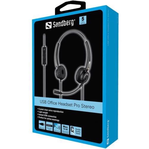 SANDBERG 126-13 sandberg fejhallgató - usb office headset pro stereo (usb; mikrofon; hangerő szabályzó; 2,1m kábel; fekete)