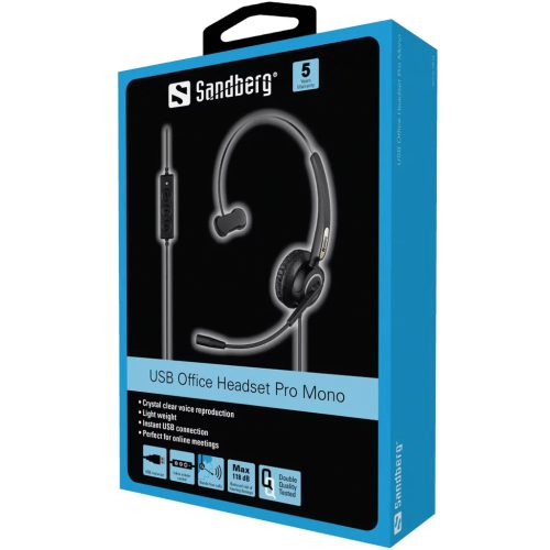 SANDBERG 126-14 sandberg fejhallgató - usb office headset pro mono (usb; mikrofon; hangerő szabályzó; 2,1m kábel; fekete)