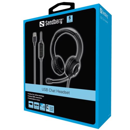 SANDBERG 126-16 sandberg fejhallgató - usb chat headset (mikrofon; usb; hangerő szabályzó; 1,8m kábel; fekete)