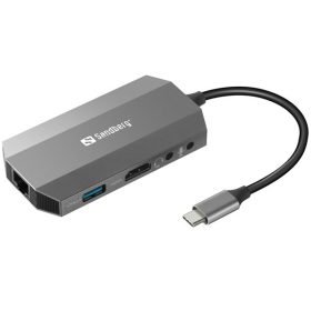   SANDBERG 136-33 sandberg notebook dokkoló - usb-c 6in1 travel dock (usb-c bemenet; hdmi+2xusb3.0+usb-c+rj45+sd kimenet)