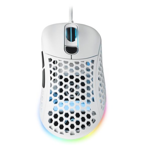 Sharkoon Egér Gamer - Light 200 White (optikai; 16000 DPI; Pixart PMW3389 chip; Omron gombok; RGB; fehér)