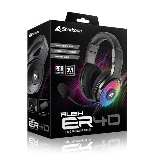 Sharkoon Fejhallgató - RUSH ER40 (USB; PC/Playstation 3/4/5; mikrofon; hangerőszabályzó; nagy-párnás; 2.4m kábel)