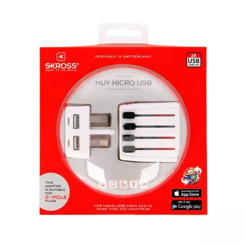 SKROSS MUV Micro hálózati csatlakozó átalakító és USB töltő adapter, 2* USB A