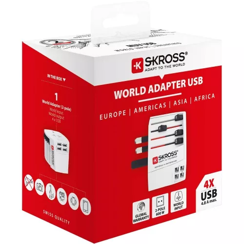 SKROSS MUV USB világutazó hálózati csatlakozó átalakító  és 4* USB töltő (4  USB A bemenettel)