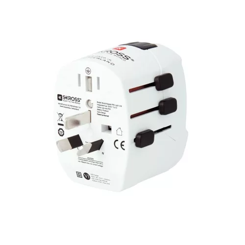 SKROSS PRO Light világutazó hálózati csatlakozó átalakító, földelt,  USB 2xA