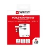 SKROSS PRO Light világutazó hálózati csatlakozó átalakító, földelt,  USB 2xA