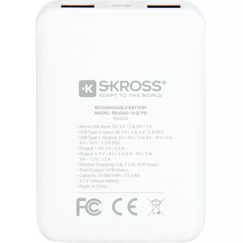 SKROSS Reload10 10Ah power bank USB/ wireless töltéssel