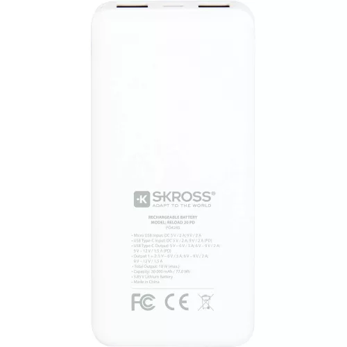 SKROSS Reload20 20Ah power bank USB/microUSB kábellel, két kimenettel