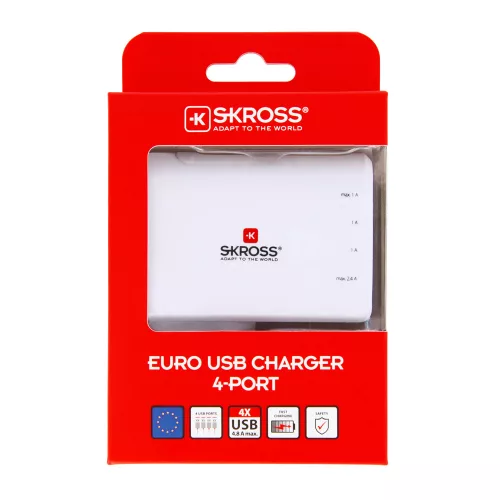 SKROSS USB töltő, 4 bementtel.